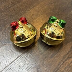 Festive Figi's Jingle Bell Salt & Pepper‎ Shakers Christmas Holiday Kitchen Gold